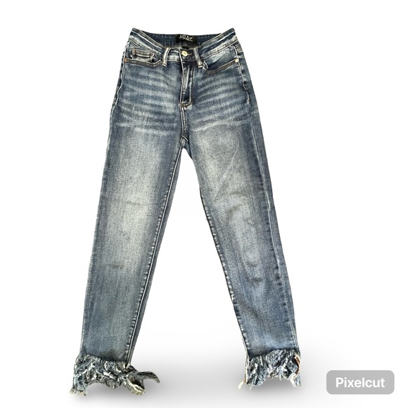 Judy Blue Los‎ Angeles Frayed Hem High Rise Skinny Jeans Women's Size 0/24 - Picture 1 of 5